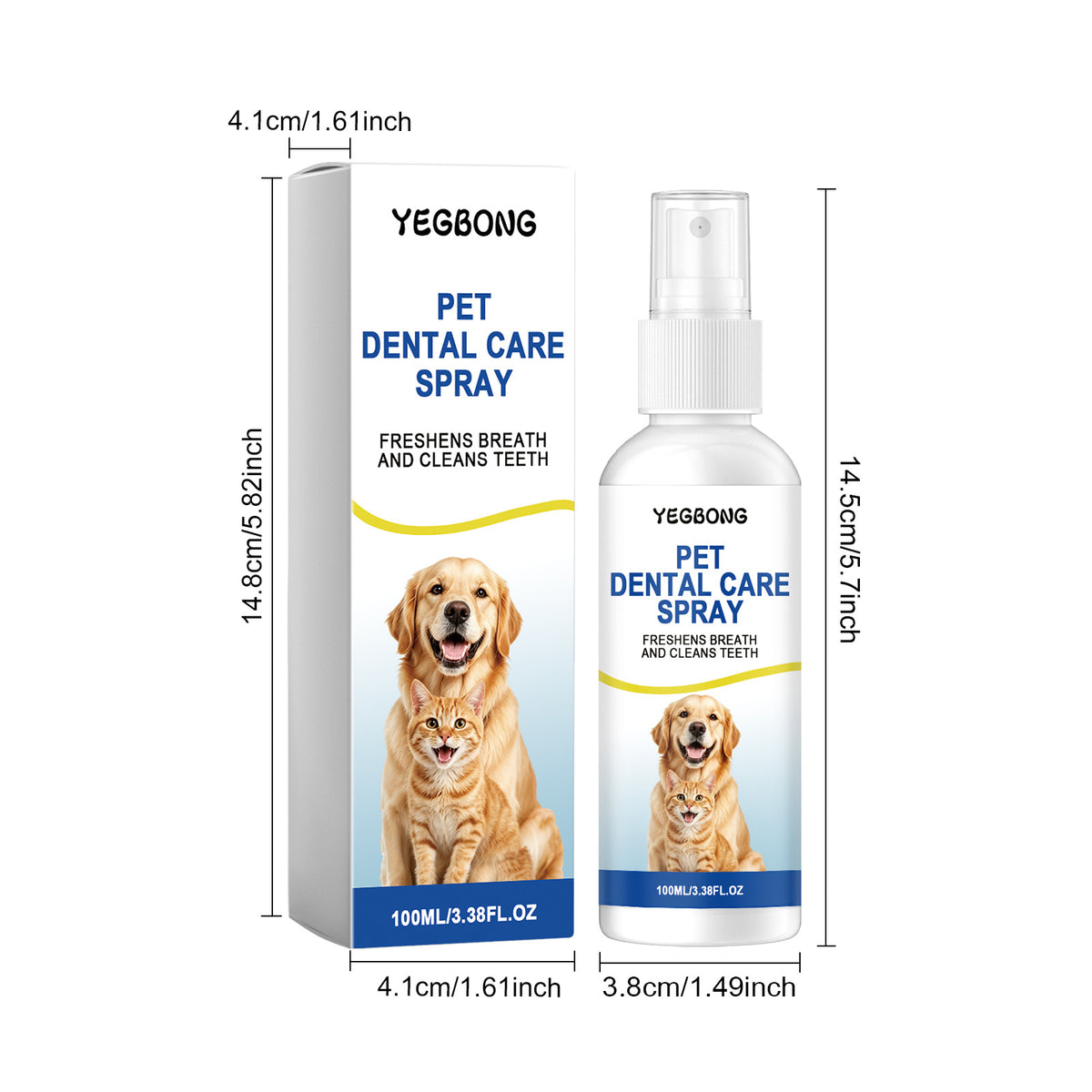 Yegbong Pet Oral Spray Gentle Care And Cleaning For Pet Teeth And Odor Removal, Daily Cleaning For Cats And Dogs