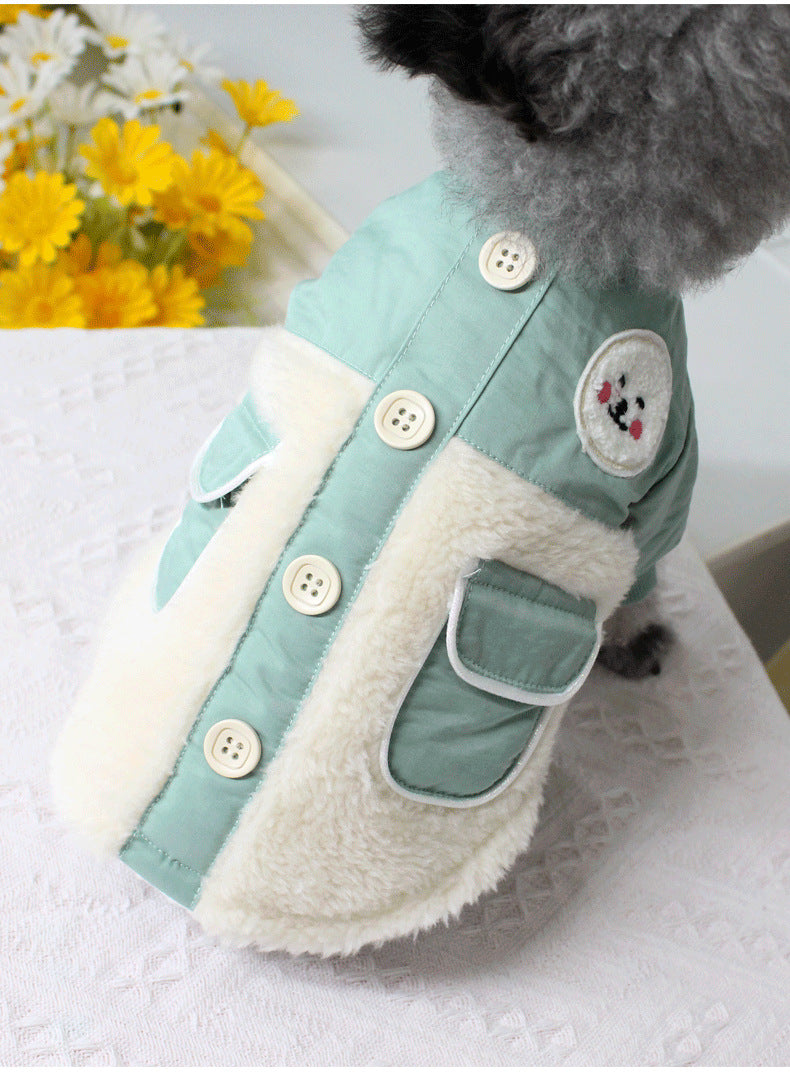 Dog Padded Warm Double Pocket Spliced Jacket