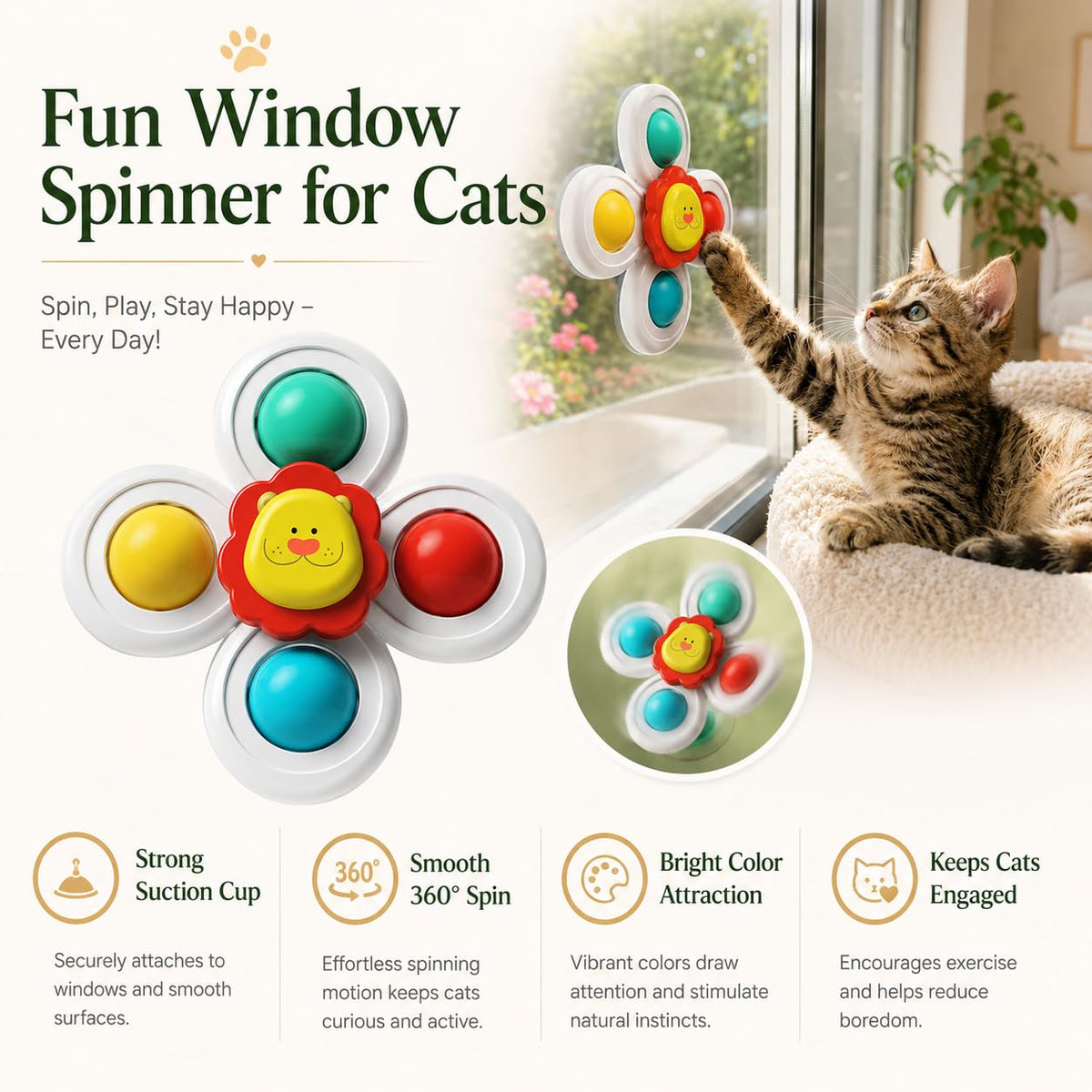 3PCS Suction Cup Cat Toy, Window Perch Companion Interactive Play Toy For Indoor Cats