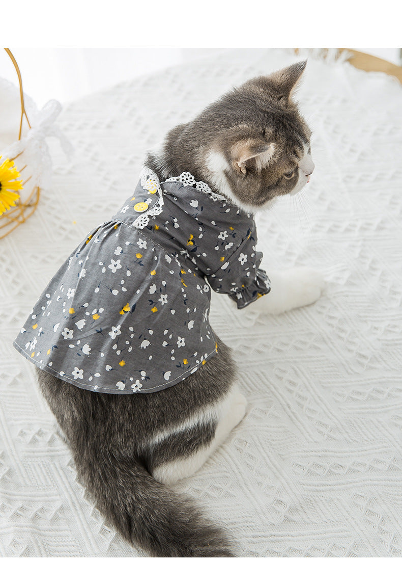 Pet Clothes Small Fresh Floral Puff Sleeve Puppies Cat Pet Skirt