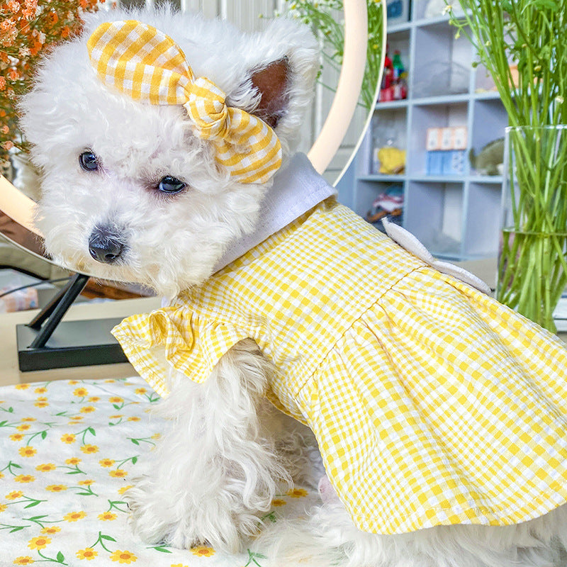 Pet Clothes Cat Clothes Yellow Plaid Sunflower Bee Skirt