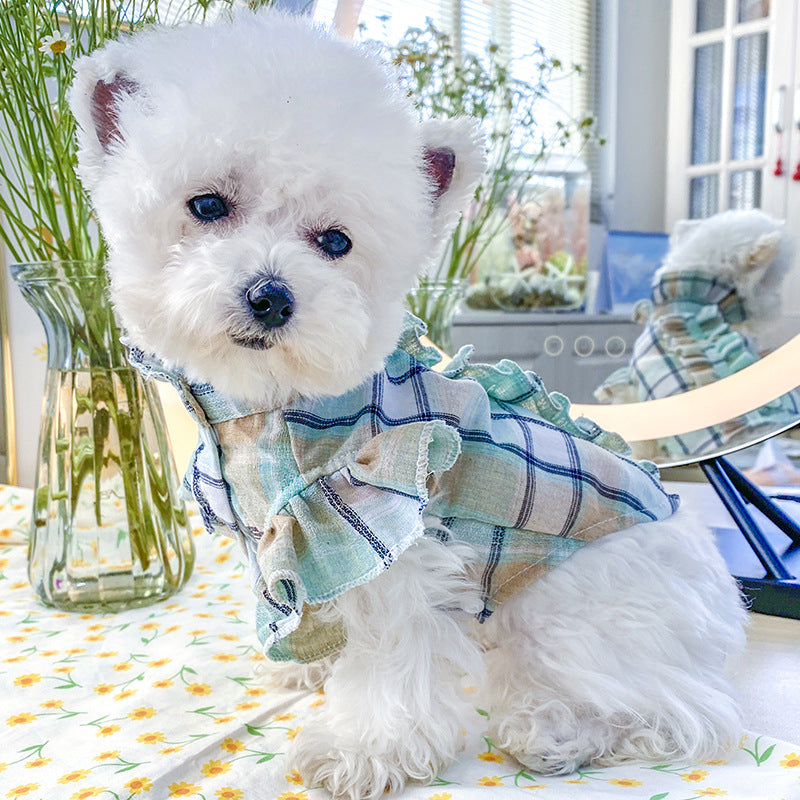 Summer Thin Pet Clothes Cat Clothes Wood Ear Check Shirt