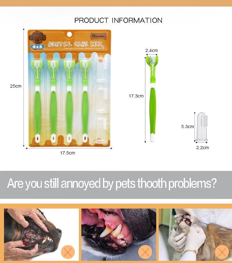Pet Silicone Finger Toothbrush Dog Three-head Toothbrush