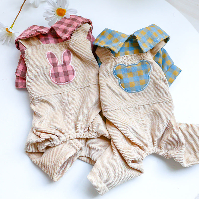 Bichon Dog Clothes Rabbit Check Overalls Clothing