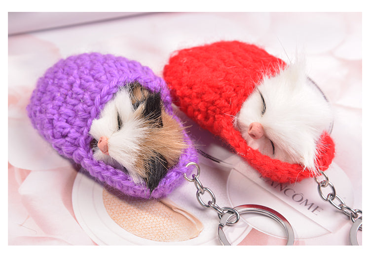 Sleeping cat key ring