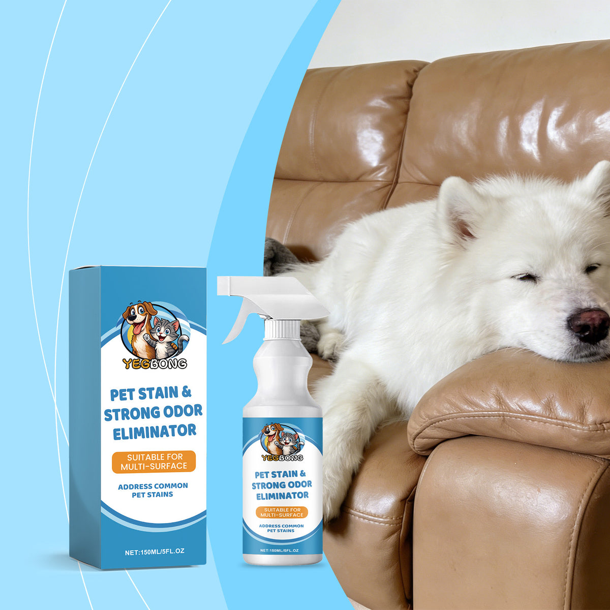Yegbong Pet Stain Deodorizer Gentle Ingredients Multi-Surface Pet Stain Cleaner And Odor Eliminator
