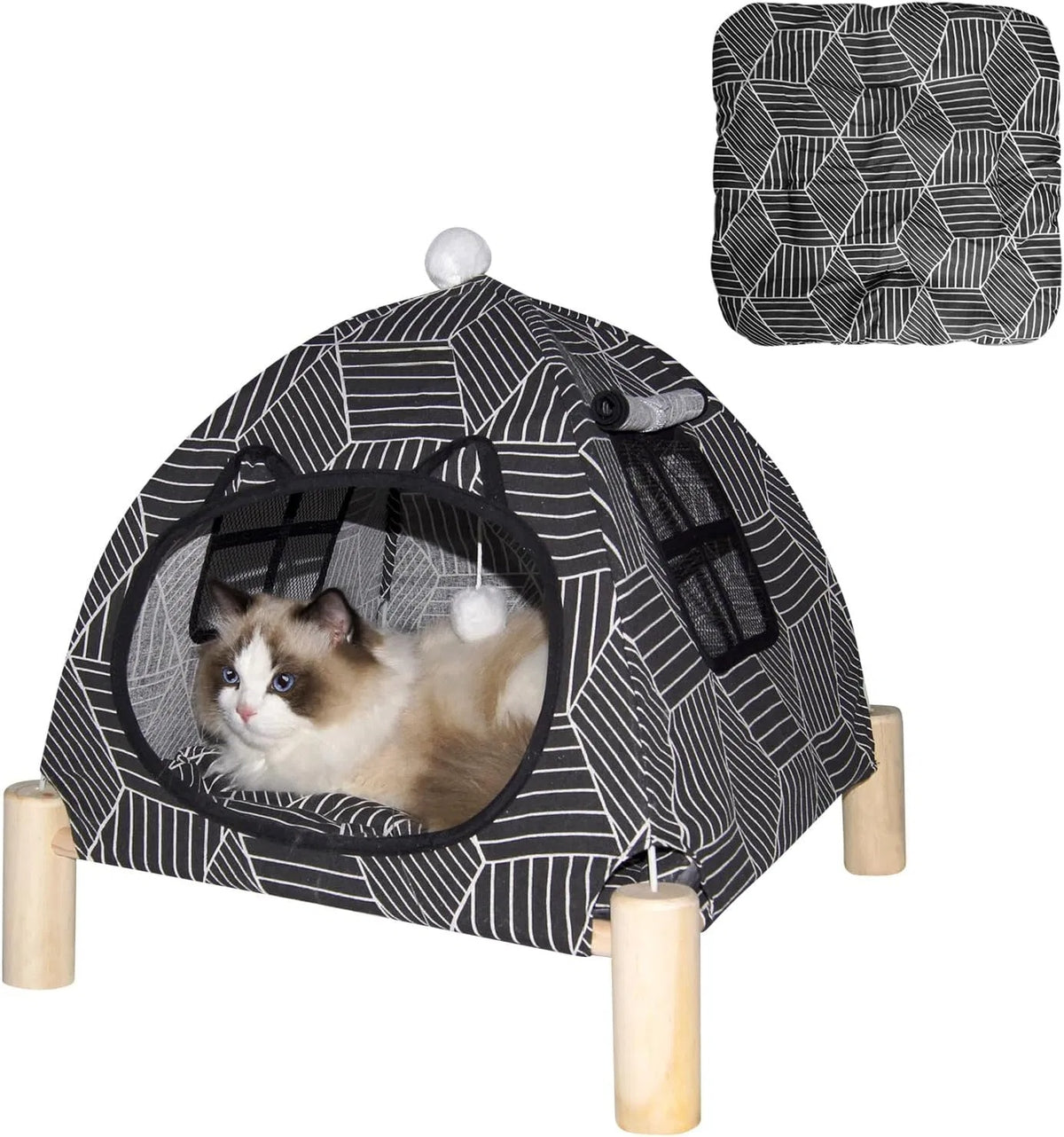 Portable Cat Tent Bed - Foldable Indoor Tent Bed For Cats & Small Dogs, Washable Cushion, Cozy Hideaway For Kittens & Cats, Easy Assembly & Travel