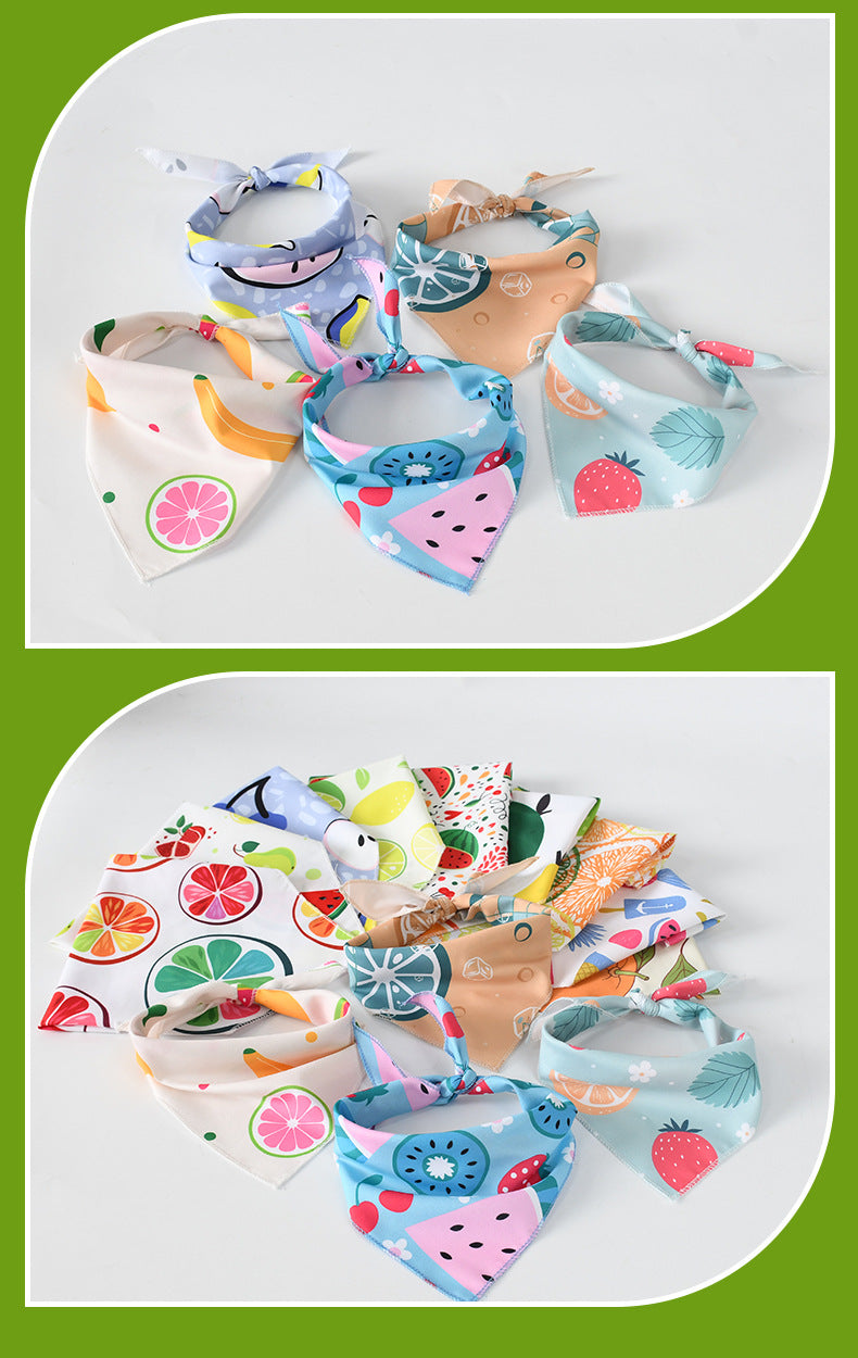 Cross-border New Cartoon Cute Pet Triangle Fresh Fruit Polyester Printed Cat And Dog Saliva Towel Scarf Wholesale
