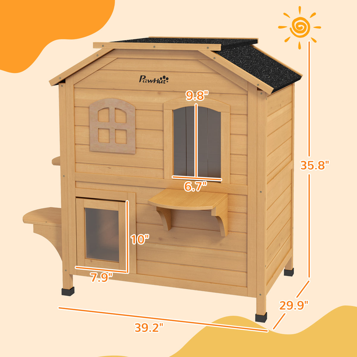 2-Story Cat House Outdoor, Weatherproof Wooden Cat Enclosure for Feral Cats with Escape Door, Openable Roof, Jumping...