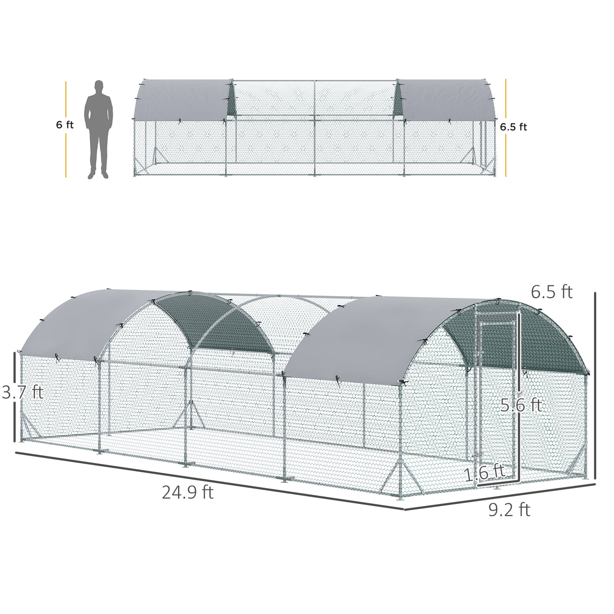 Large Metal Chicken Coop with Waterproof and Anti-UV Cover for Yard, Outdoor, Duck, Rabbit, 9.2 x 24.9 x 6.5
