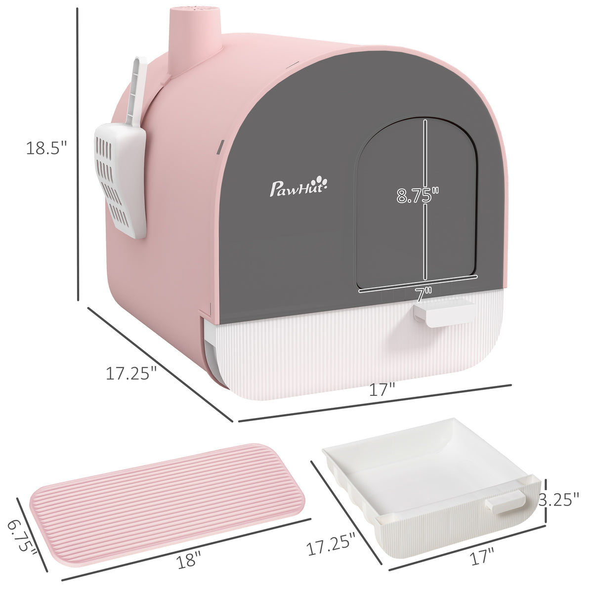 Cat Litter Box with Lid with Scoop and Filter, Pink