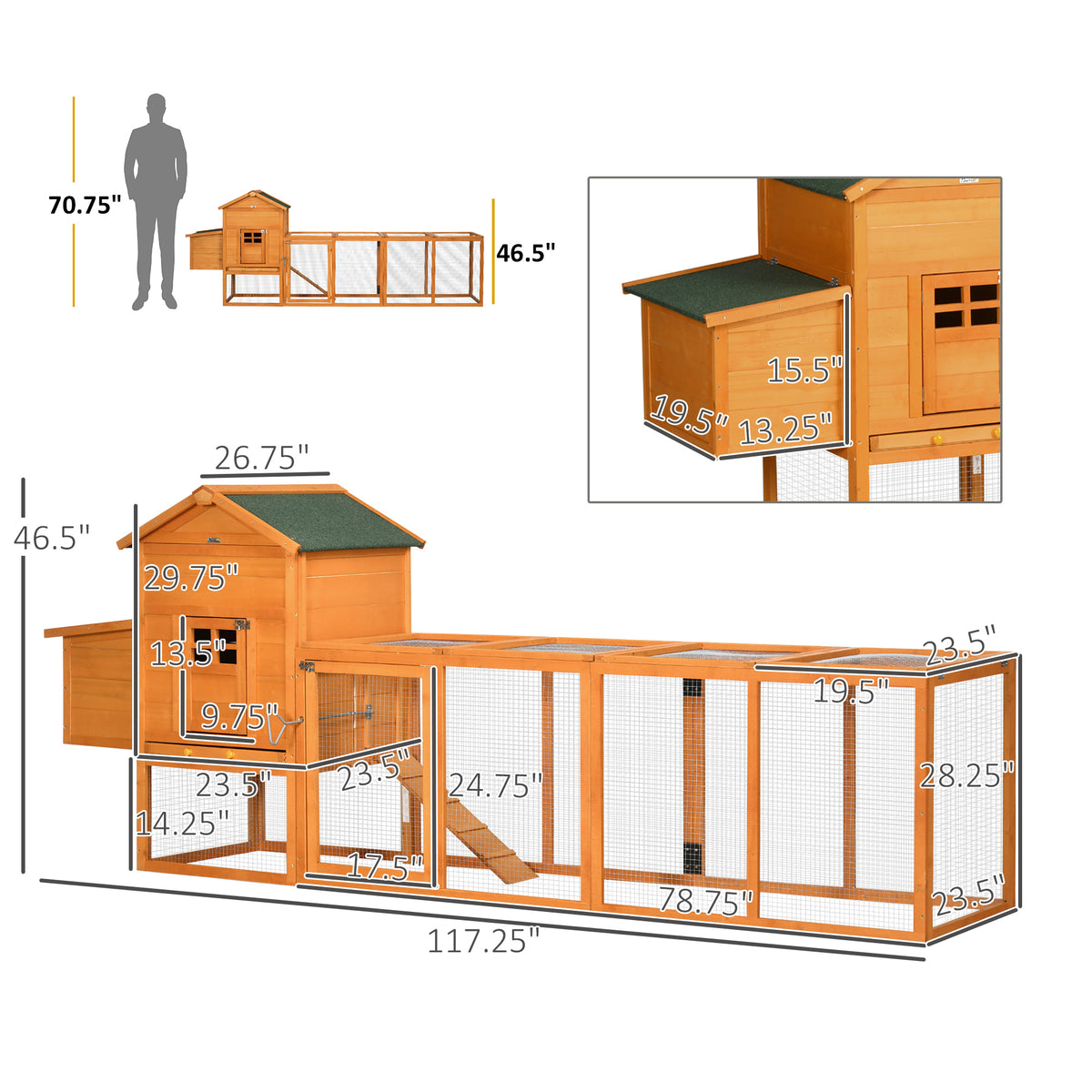 Extra Large Run Included Chicken Coop with Removable Tray Orange