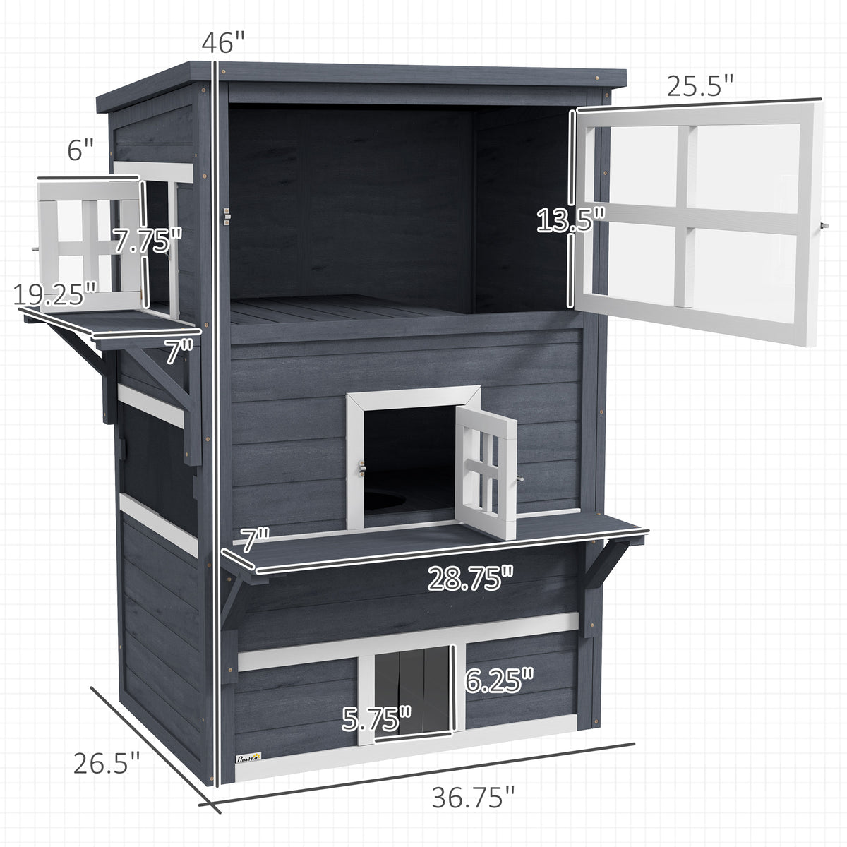Cat House, Outdoor 3-Tier Kitty Shelter, Weather Resistant, w/ Escape Door