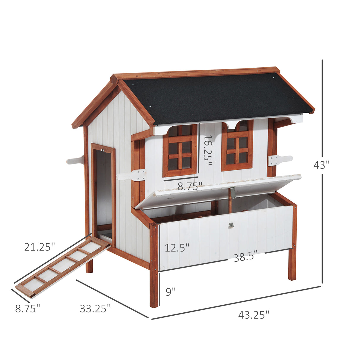 47" Chicken Coop, Wooden Chicken House Raised Rabbit Hutch with Waterproof Roof, Nesting Box and Handles for 3-5 Hens, Poultry Cage Portable Hen Pen for Backyard
