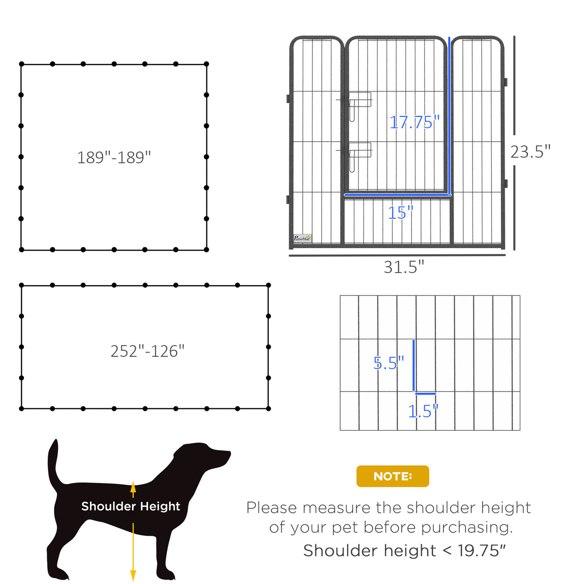 24 Panel Dog Playpen for Small and Medium Dogs with Lockable Door, 15.7 x 15.7 x 2.6