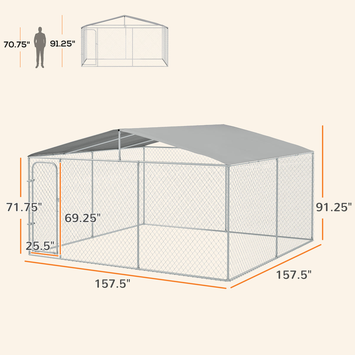 Dog Kennel Outdoor Dog Run w/ Canopy, 13 x 13 x 7.5