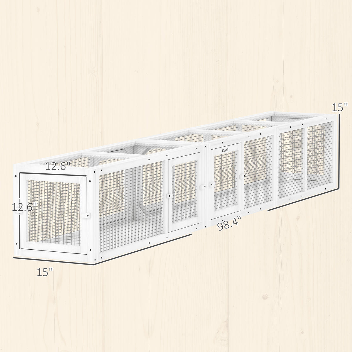 Wooden 98" Cat Tunnel for Outdoor with Combinable Design, 8 Doors, White