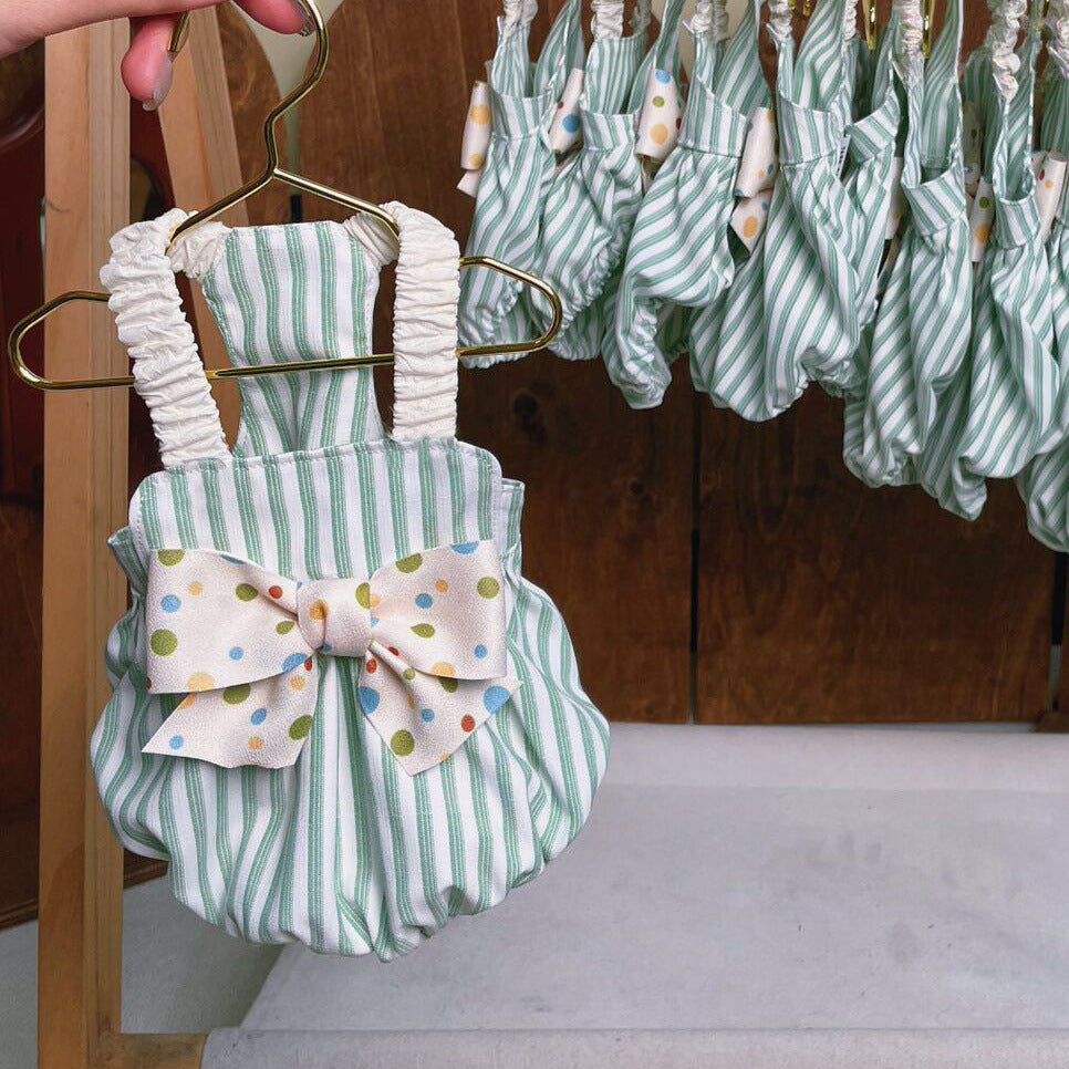 Cat Bow Cute Stripes Suspender Skirt