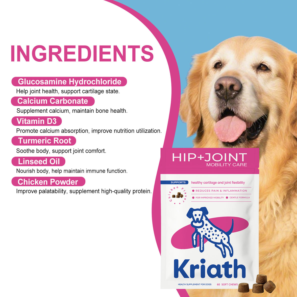 Kriath Chewable Tablets For Dogs, Gentle Care For The Dog's Body, Daily Nutritional Supplement Suitable For All Dog Breeds