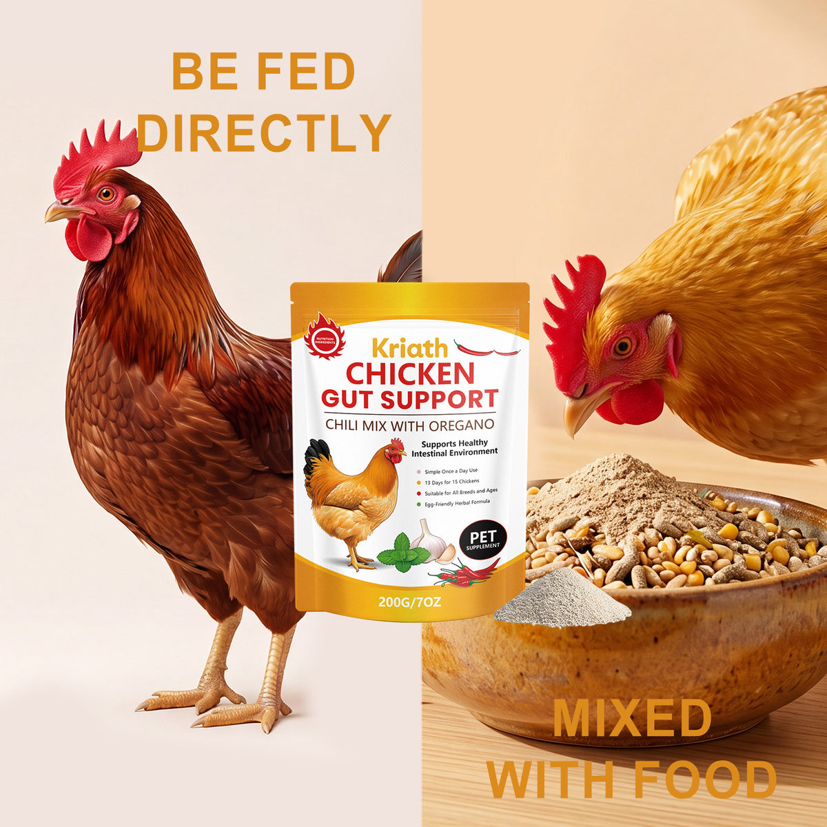 Kriath Nutritional Powder For Chickens Specialized Feed For Egg-Laying Chickens, Promotes Feeding And Aids In The Absorption Of Nutrients