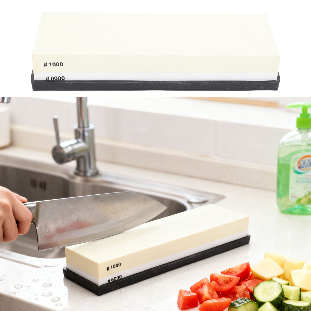 Sharpening Stone Light Yellow White Dual Sided 10 0 0 6000 Grit Wet Stone With Anti Slip Base For Kitchen Woodworking