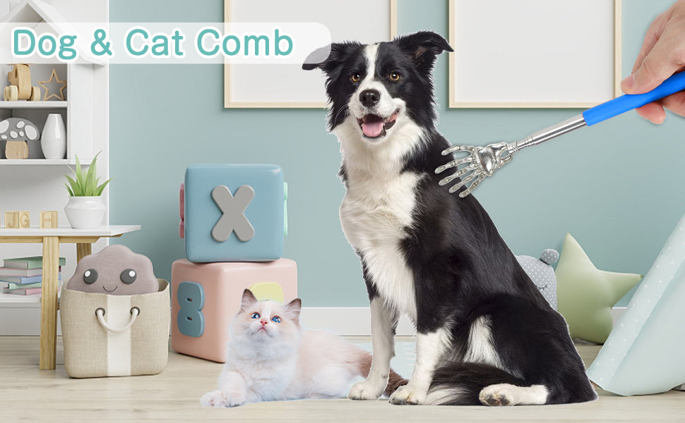 Interactive Cat Toys Retractable Cat Teaser Wand Toys Grooming Comb for Cats Dogs Telescopic Play Toys for Indoor...