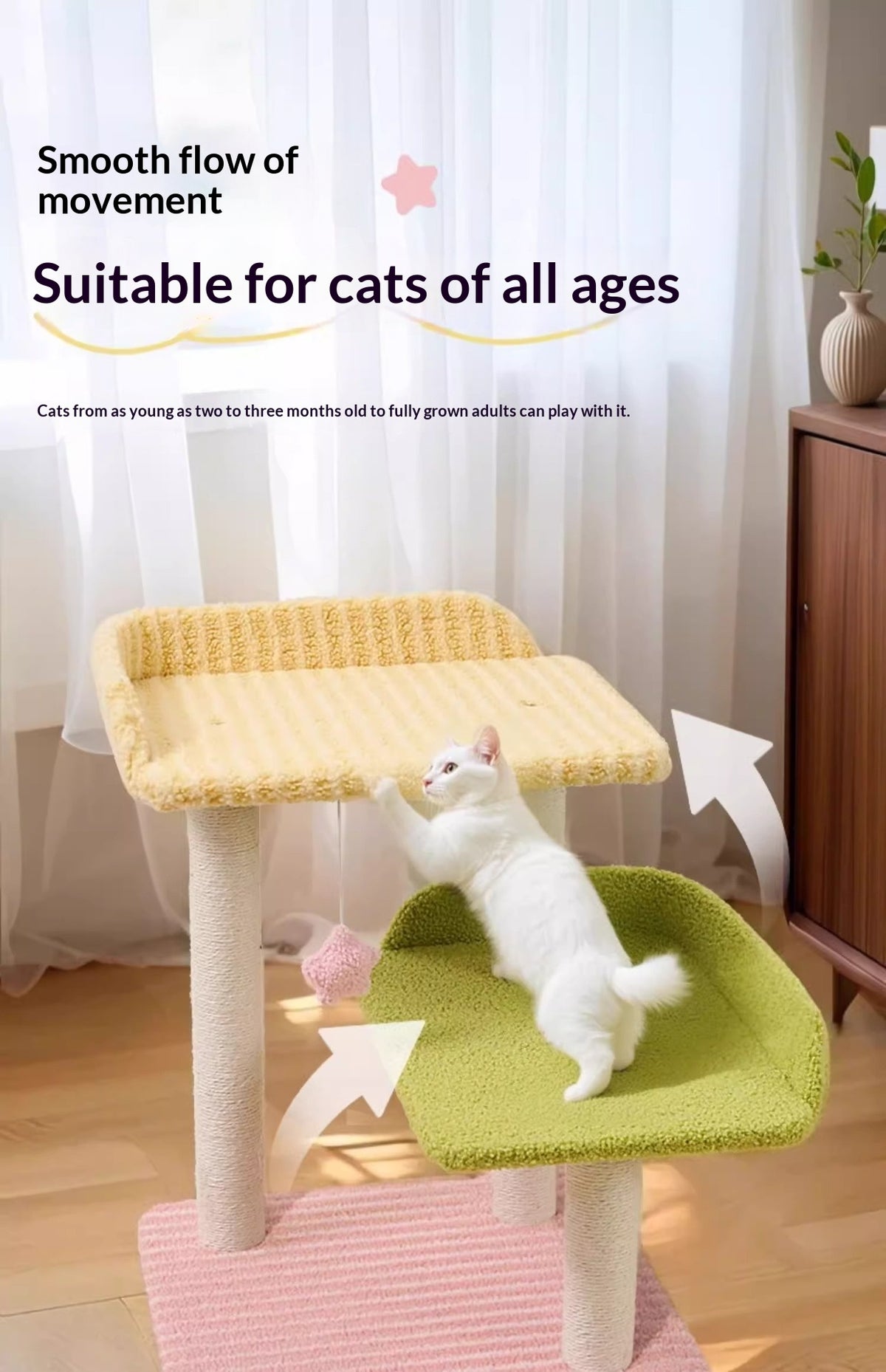 Space-Saving All-in-One Cat Tree Scratching Post And Bed For Small Apartments