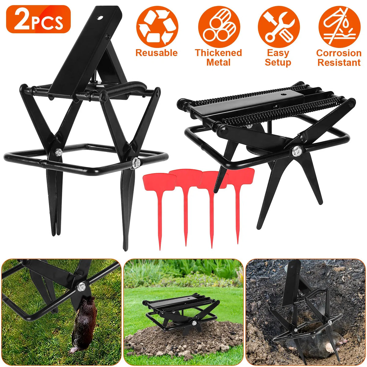 Powerful Mole Snap Trap - Thickened Waterproof Metal, Easy Foot-Step Setup, Humane Instant Kill, Safe for Lawn & Pets