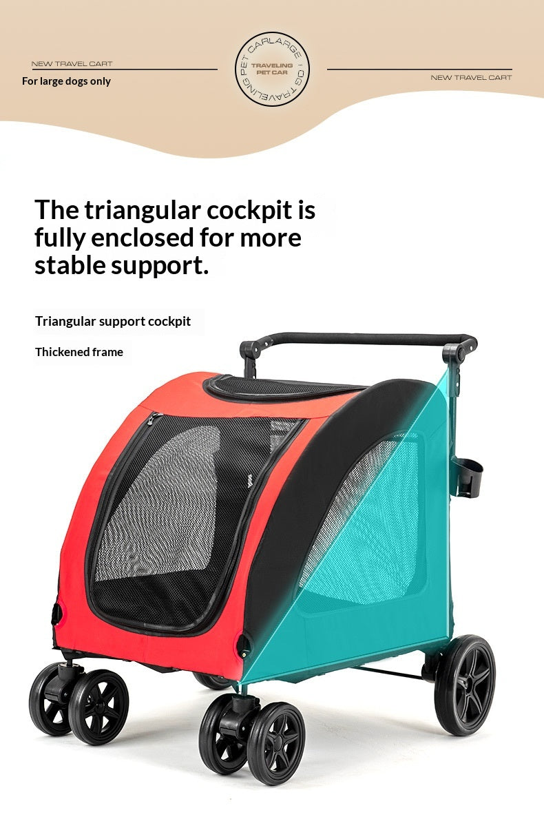 Foldable Pet Stroller For Multi Cats And Large Dogs Lightweight With 5 Screen Windows Secure Zipper Closure