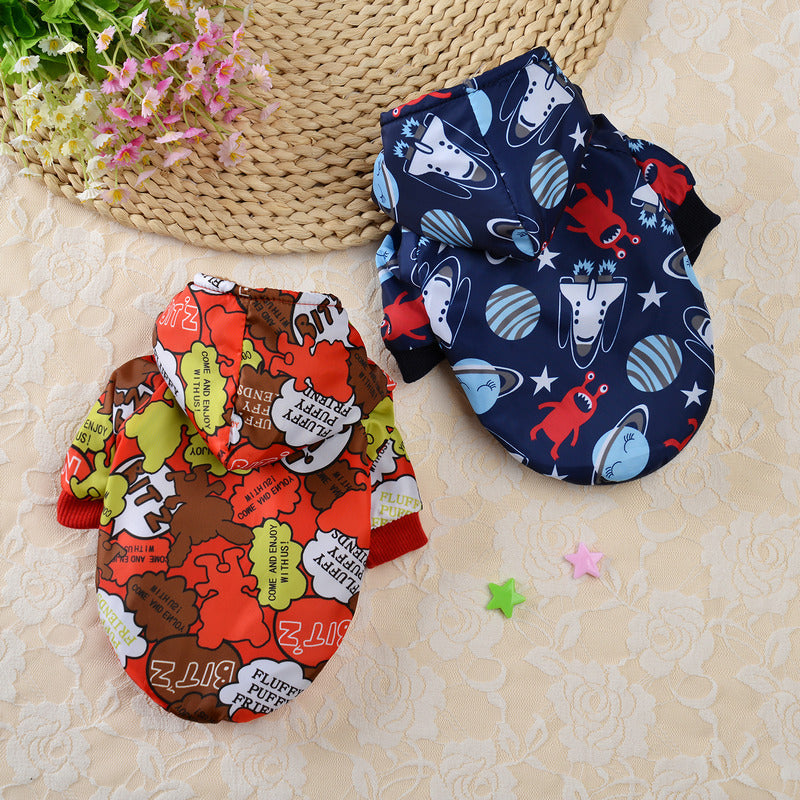 Cartoon Plus Velvet Windbreaker Small Dog Cat Clothes