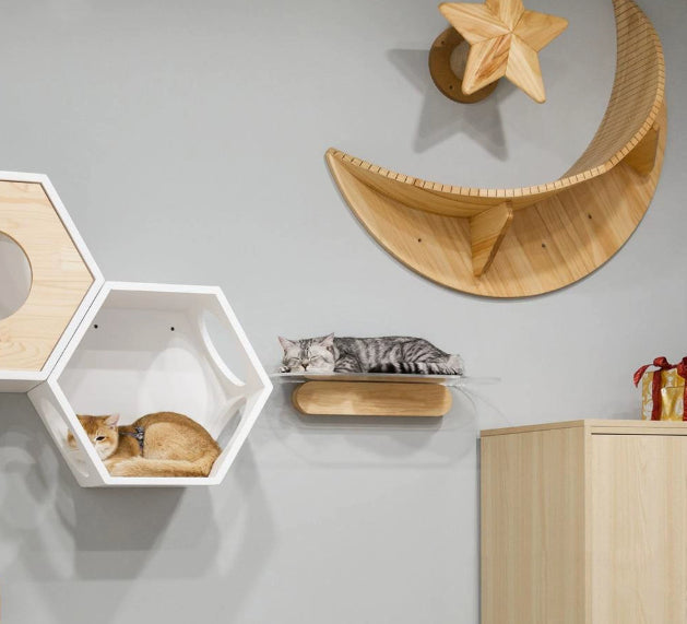 Cat Viewing Platform Style Solid Wood Wall-Mounted Easy-Install Four-Season Wooden Cat Tree