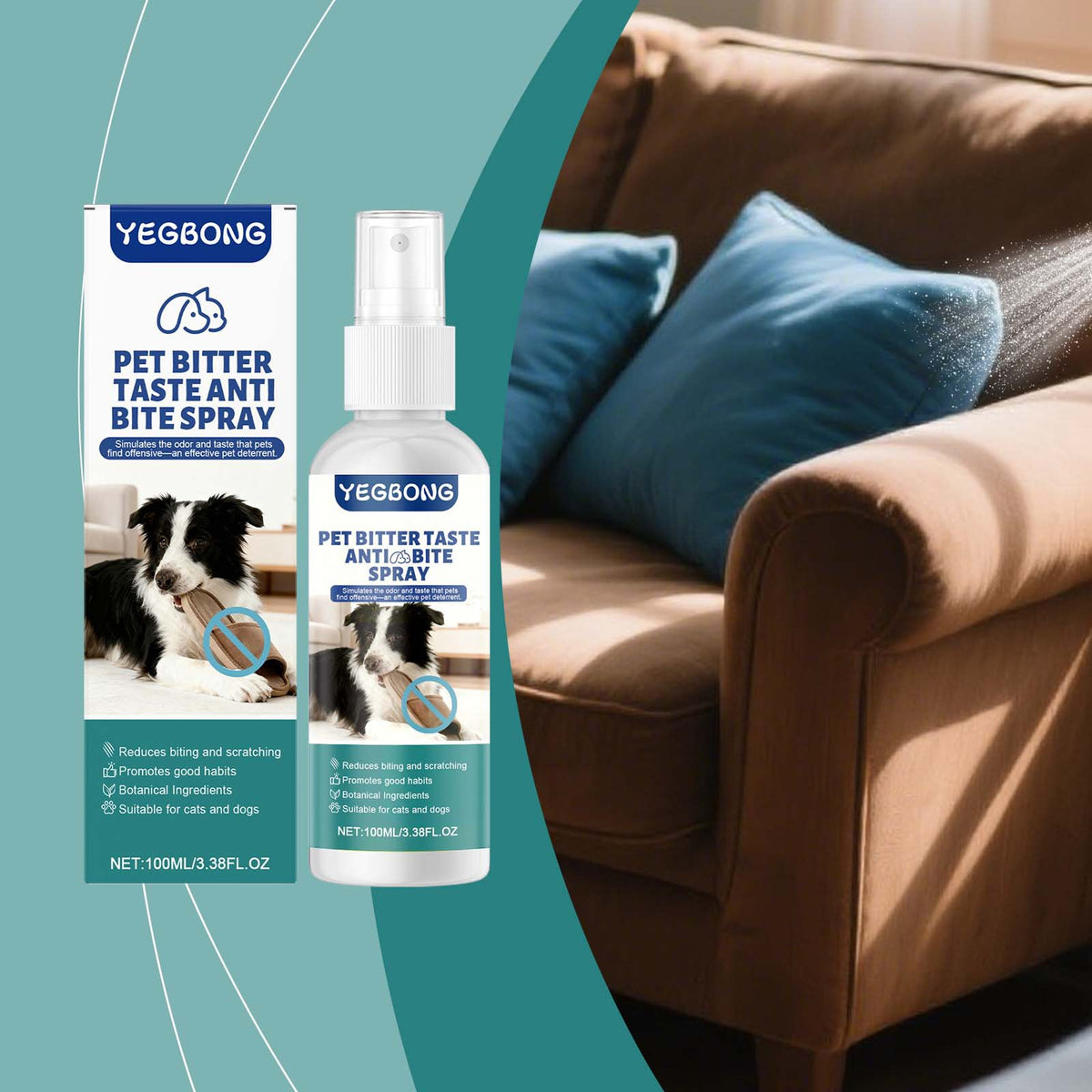 Yegbong Pet Anti-Chew Spray Gentle Formula Anti-Lick Anti-Bite Furniture Sofa Daily Training Spray