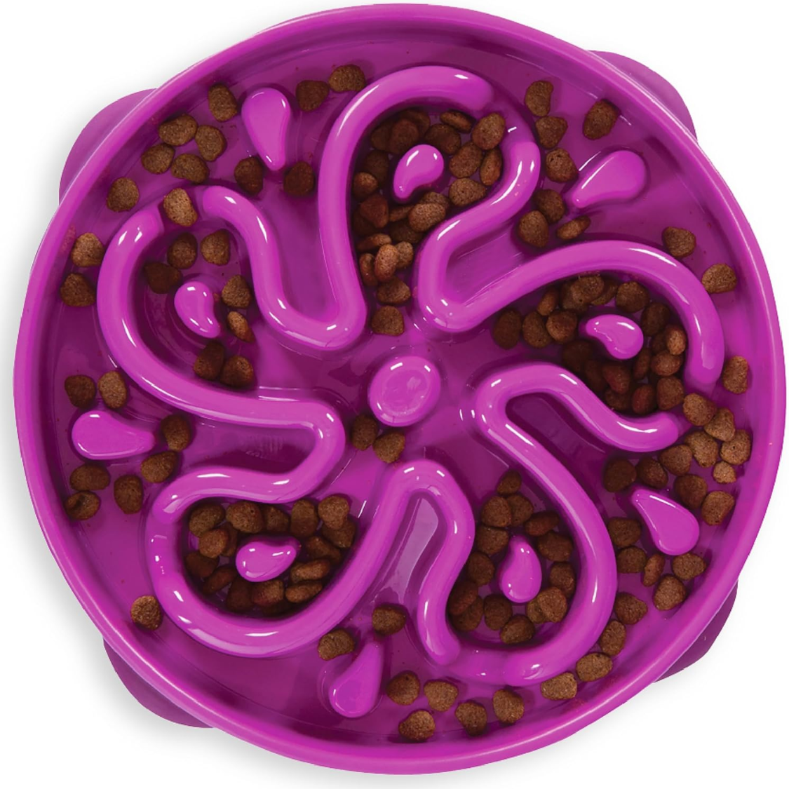 Hound Feeder Slo Bowl Large 4 Cup Capacity, Slow Feeding, Medium To Large Dogs, Non Slip, Purple, Flower Pattern