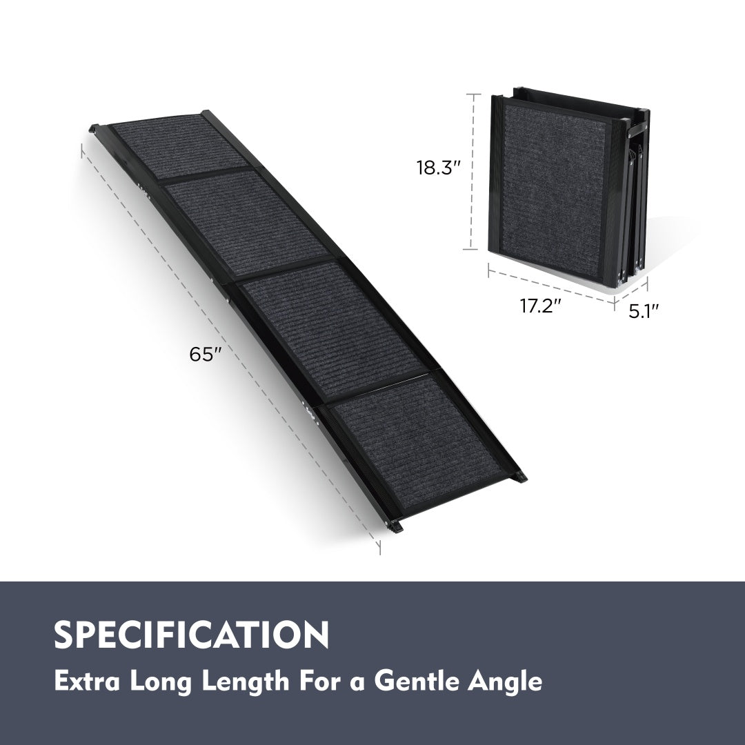 Dog Ramp For Car 65x17 Large Folding Pet Stair Ramps For Truck, SUV, With Non-Slip Surface, Up To 250LBS, Outdoor Dog Car Ramp For Medium Large Dogs, Portable Pet Steps