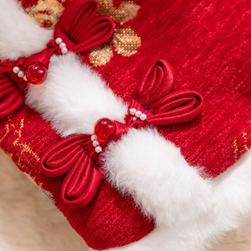 Pet New Year Tang Suit, Two-Legged Small Dog Bichon Frise, Teddy Cat, Autumn and Winter Fleece Two-Legged Cotton...
