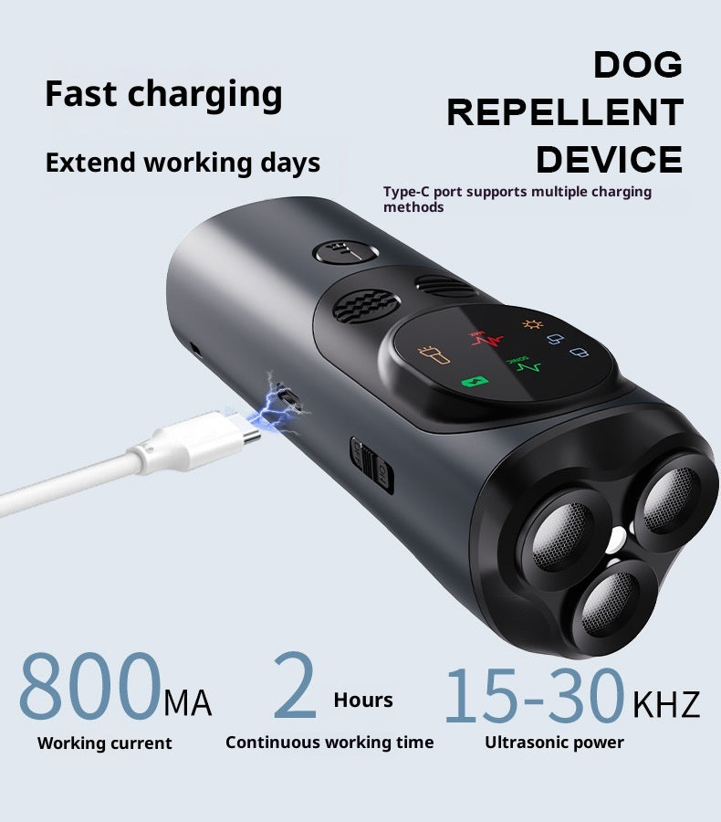Ultrasonic Three-head Dog Repellent Bark Stopper Handheld Portable Dog Trainer With Light Dog Repellent Anti-dog Bite Driving Device
