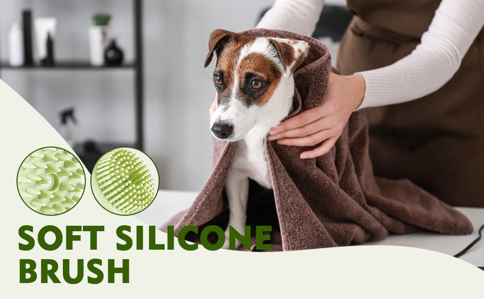 Cat Dog Pet Bath Brush Silicone Cat Dog Grooming Brush Puppy Massage Brush Hair Fur Cleaning Brush With Shampoo Dispenser Double Brush Head