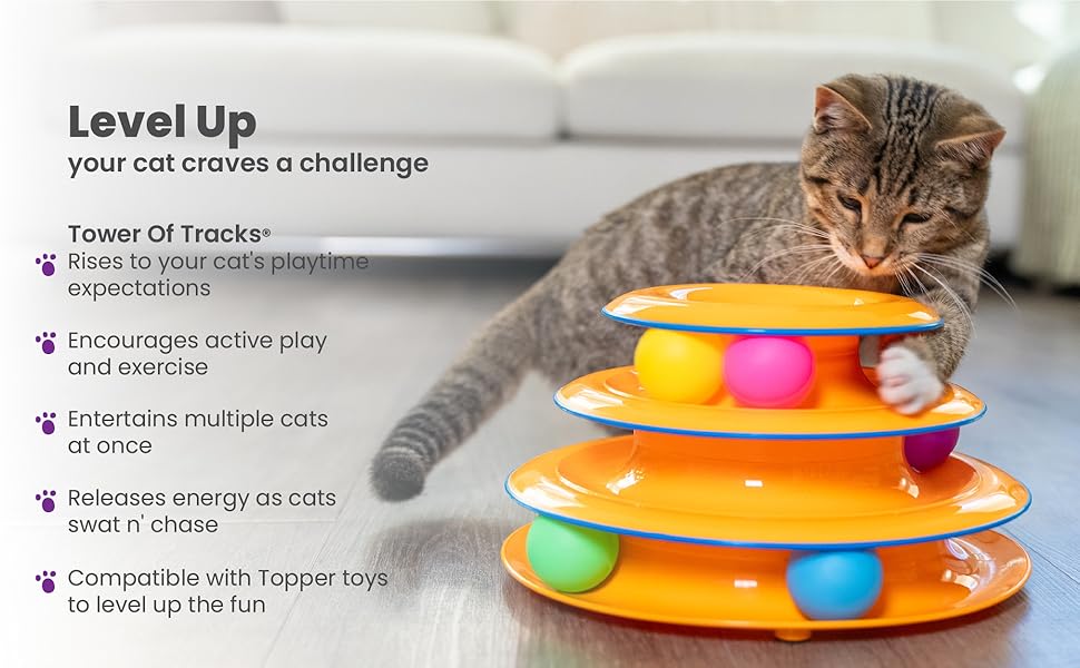 Catstages Tower Of Tracks Interactive 3-Tier Cat Track Toy With Spinning Balls, Orange