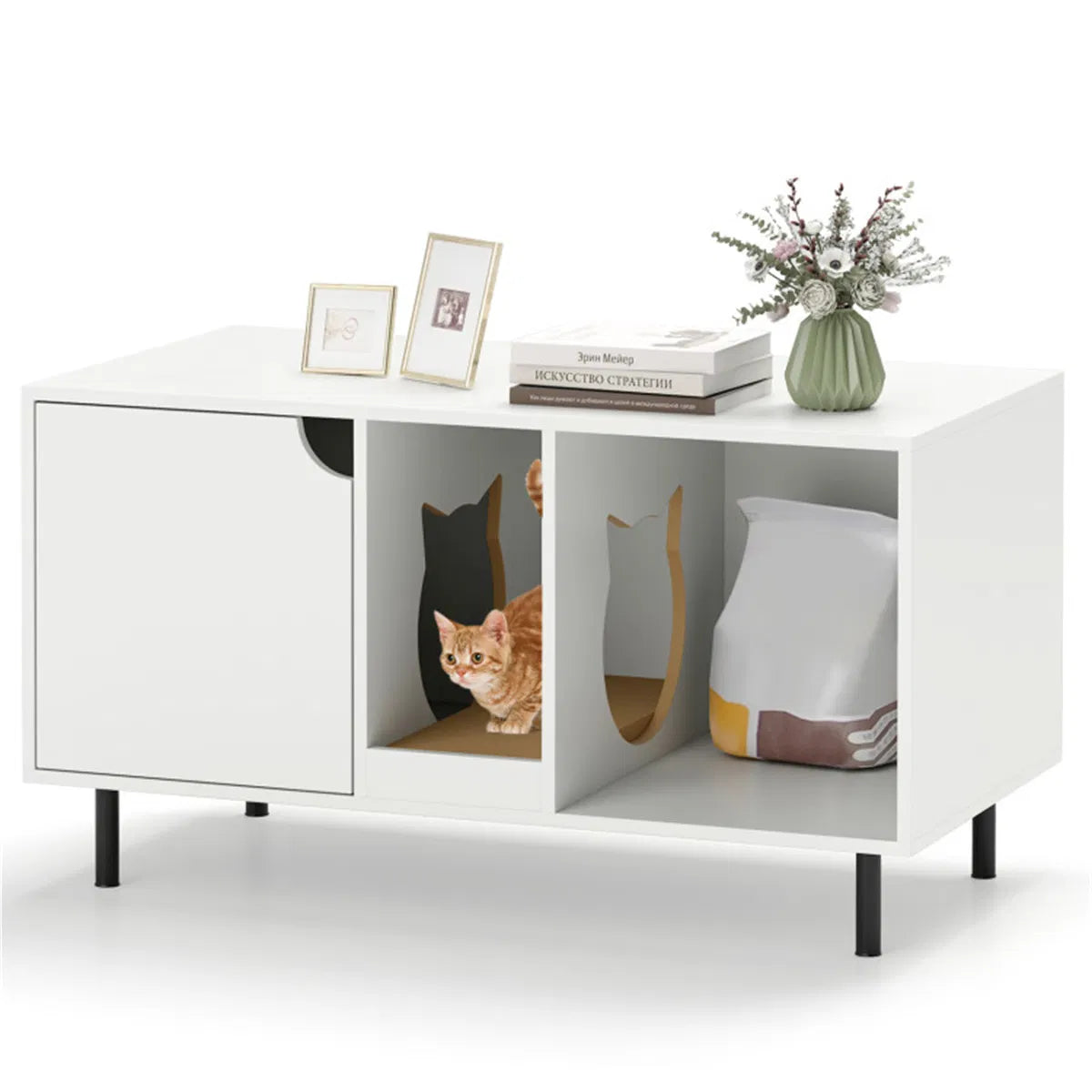White Cat Litter Box Enclosure