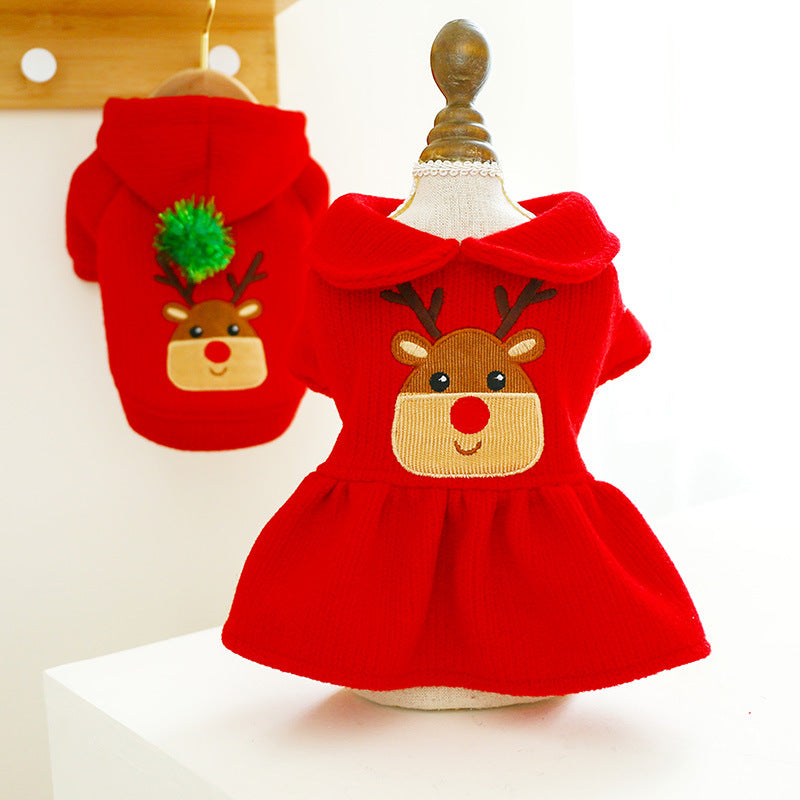 Year Festive Christmas Elk Couple Dress Hoodie - Pet Clothing