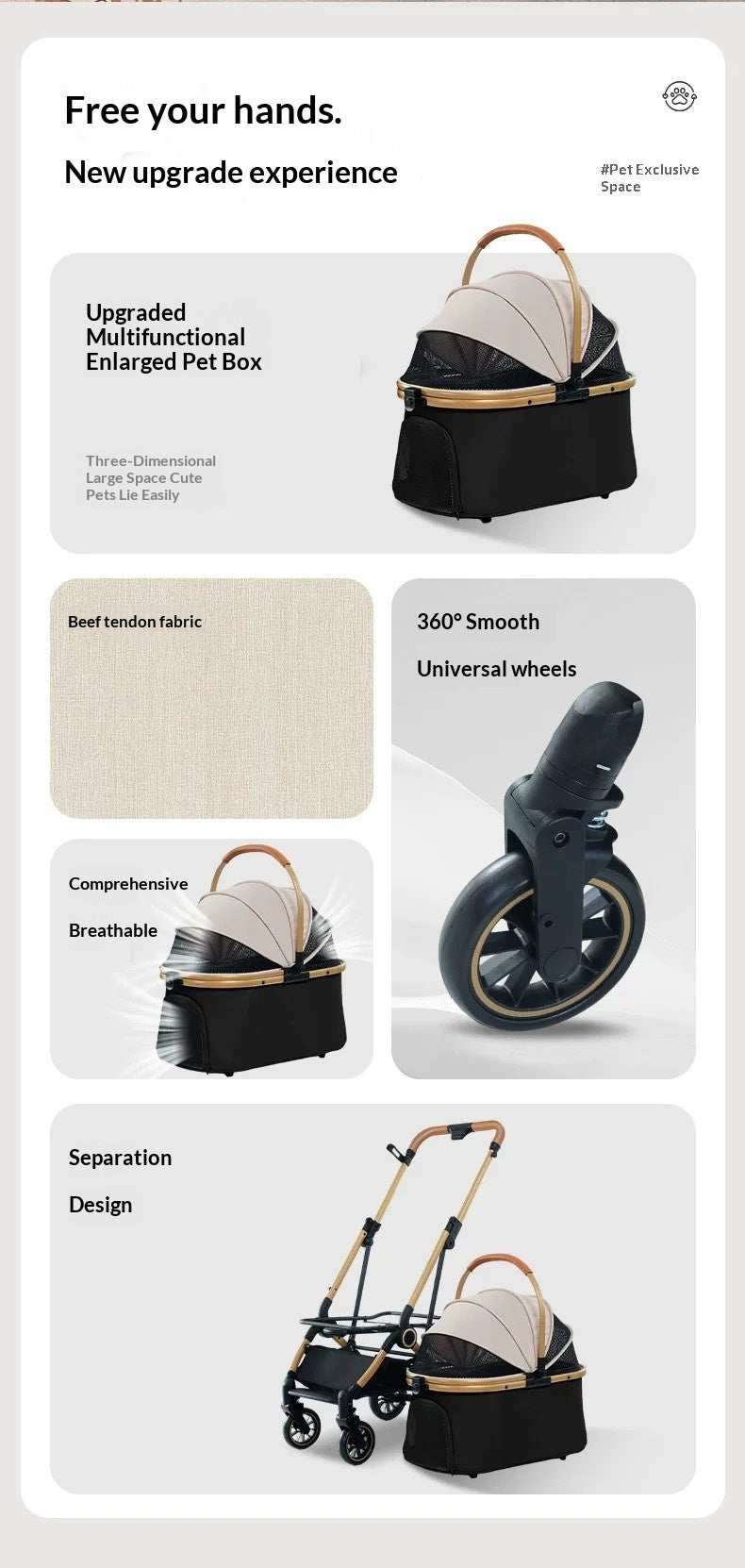 One-touch Folding Detachable Pet Stroller