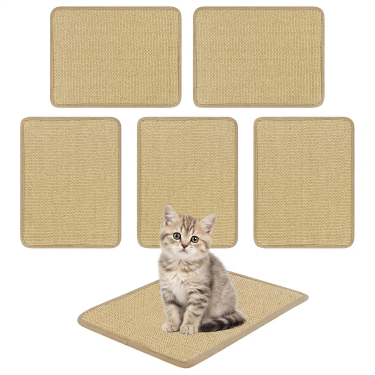 16 x 12 Inch Natural 6-Piece Cat Scratching Mats, Sisal Material Anti-Slip Latex Backing Furniture Protector