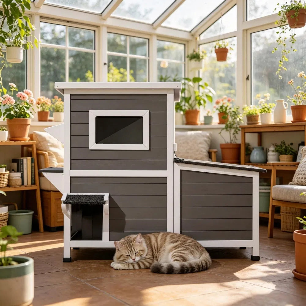 Minimalist Design Cat House with Easy to Clean and Removable Floor for Outdoor