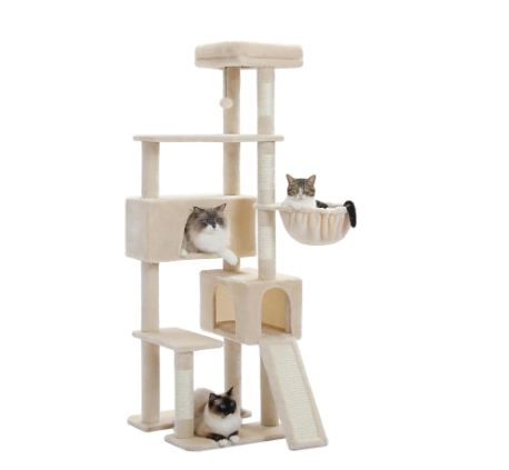 Cat Tree Tower, 65-inch Large Cat Tree, With Hammocks And Scratch Columns, A Comfortable And Fun Cat Jumping Platform Space