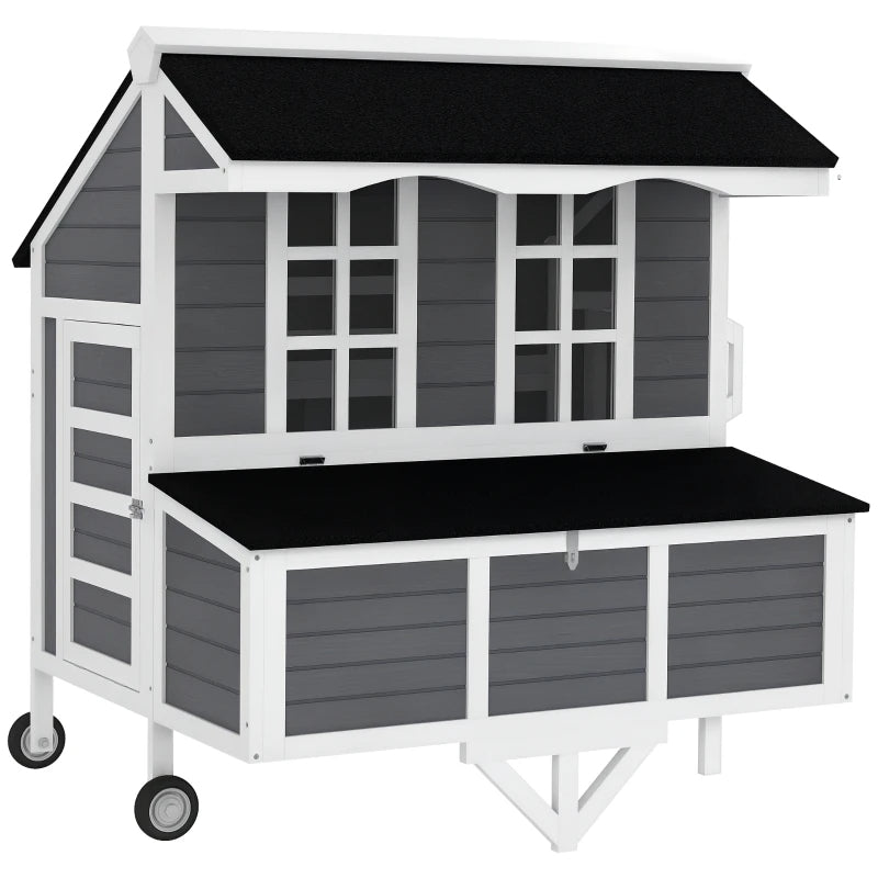 Chicken Coop With Wheels, Chicken Tractor With Nesting Box, Windows, Pull-out Tray, Perches, For 2-4 Hens, Gray