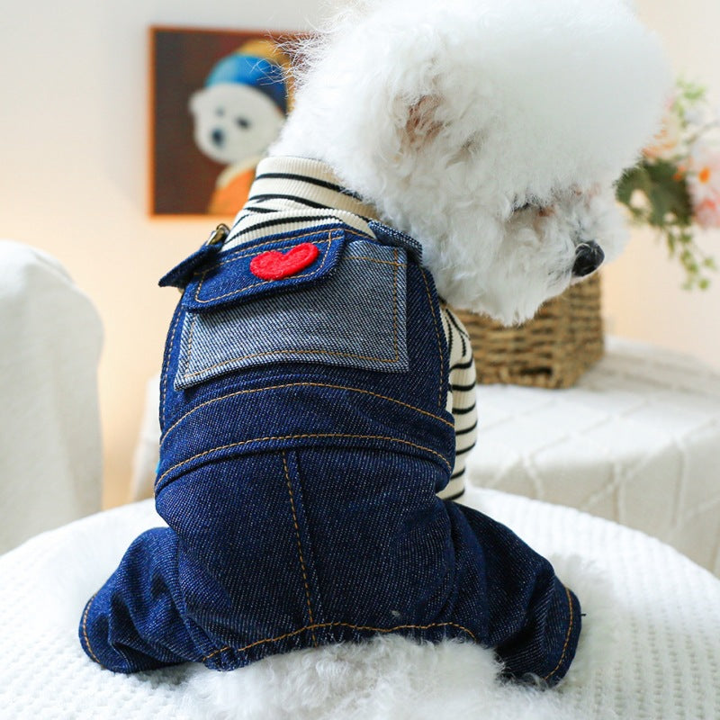 Pet Clothes Small And Medium-sized Dogs Retro Denim Suspender Pants