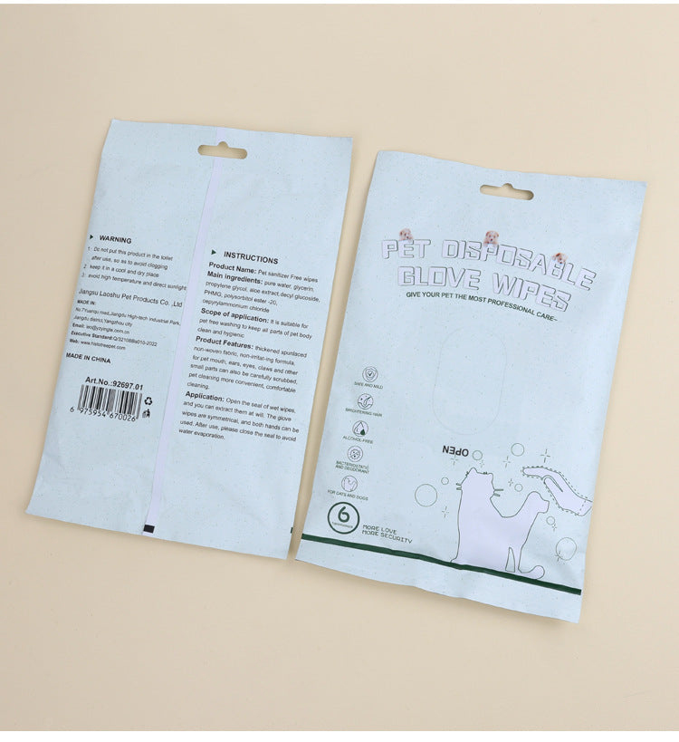 Pet Disposable Cleaning 6 Pieces Wet Tissue Gloves