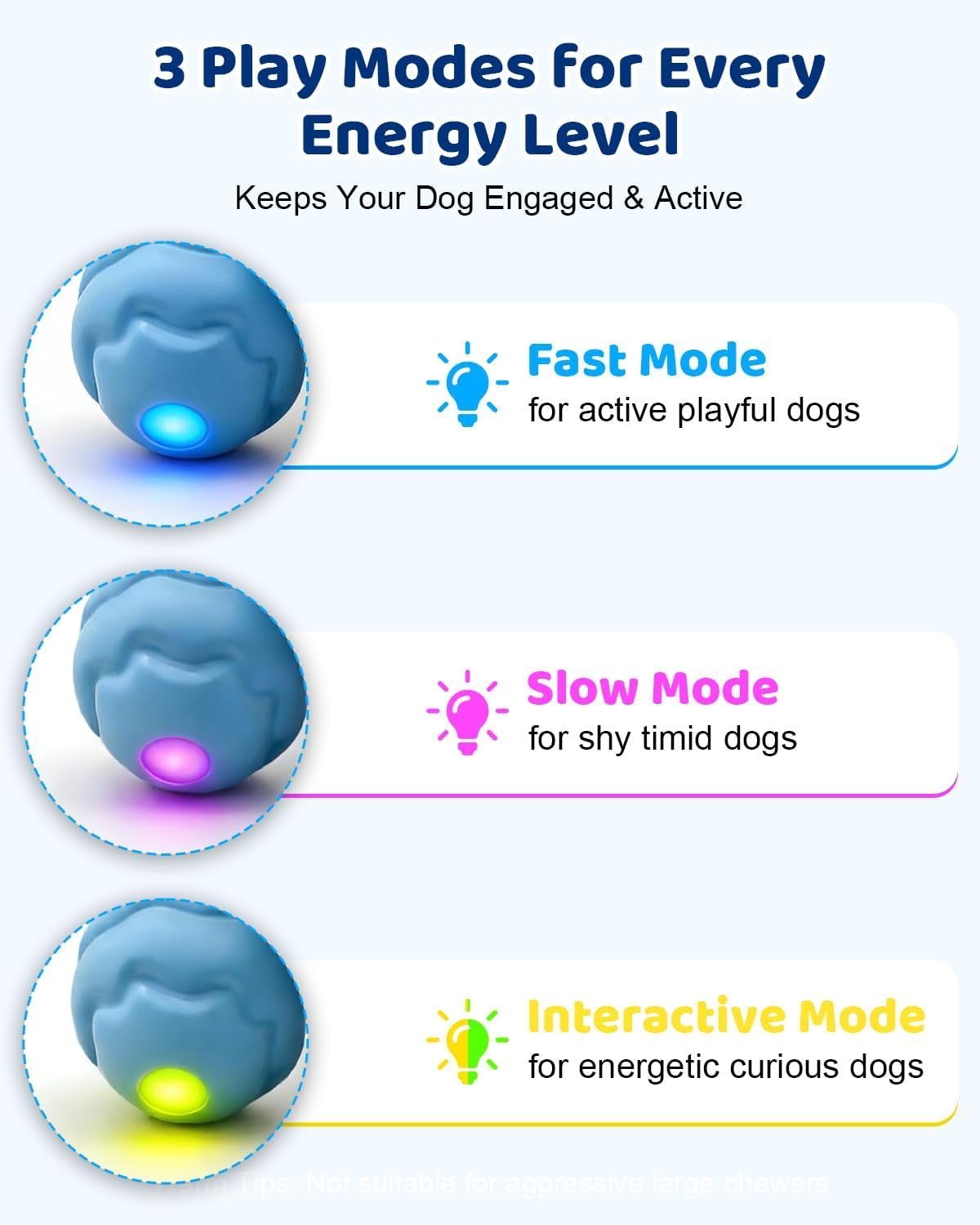 Interactive Dog Toys With Rope -Smart Dog Ball Built-in Barking Sound, Motion Activated USB-C Rechargeable Dog Toy With 3 Play Modes For Medium & Large Dogs