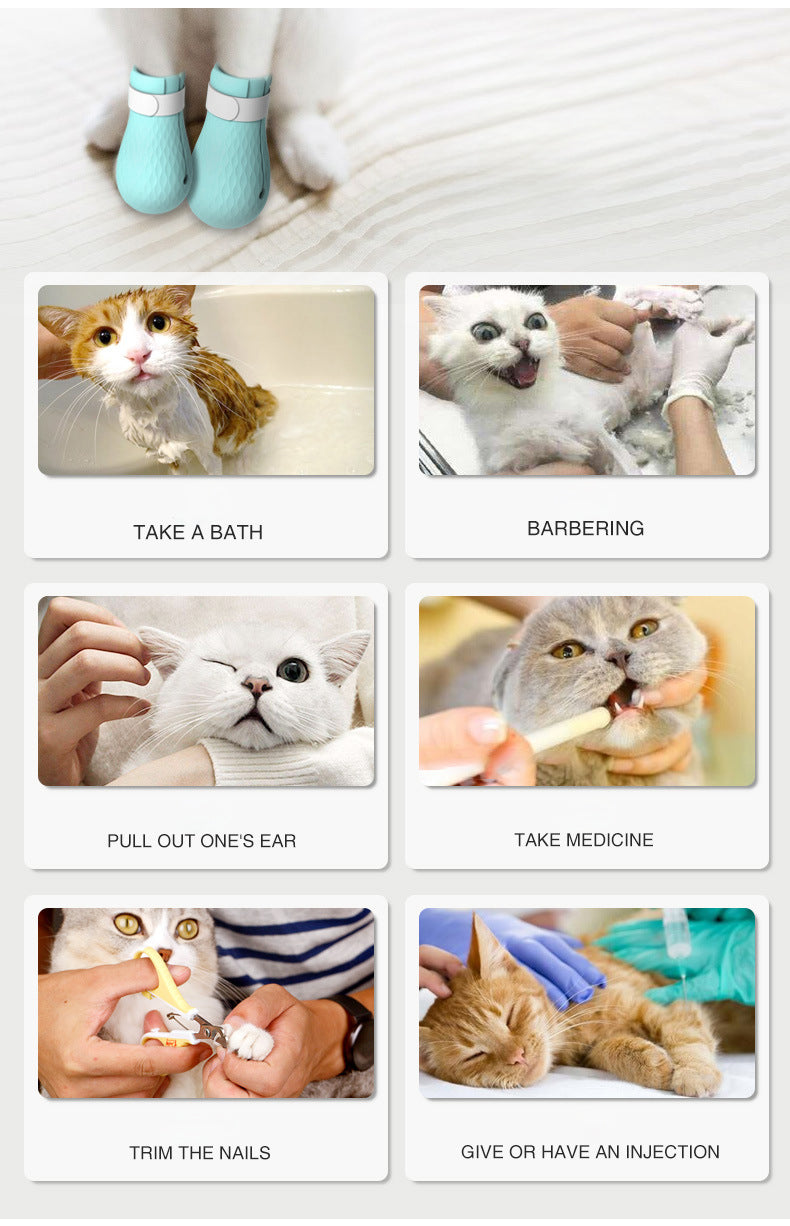 Cat Anti-scratch Foot Cover Silicone Anti Cat Paw Scratch Gloves Hold Cat Wash Cat Feed Medicine Pet Foot Cover 4 Pcs