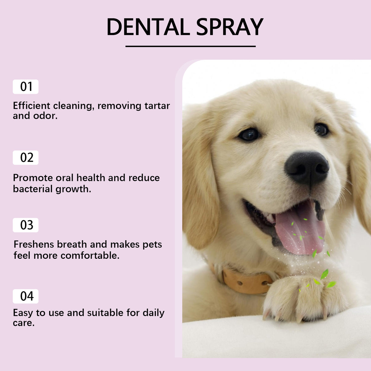 Pet Dental Spray For Dogs & Cats, No Brushing Needed, Freshen Breath & Whiten Teeth Oral Care Spray